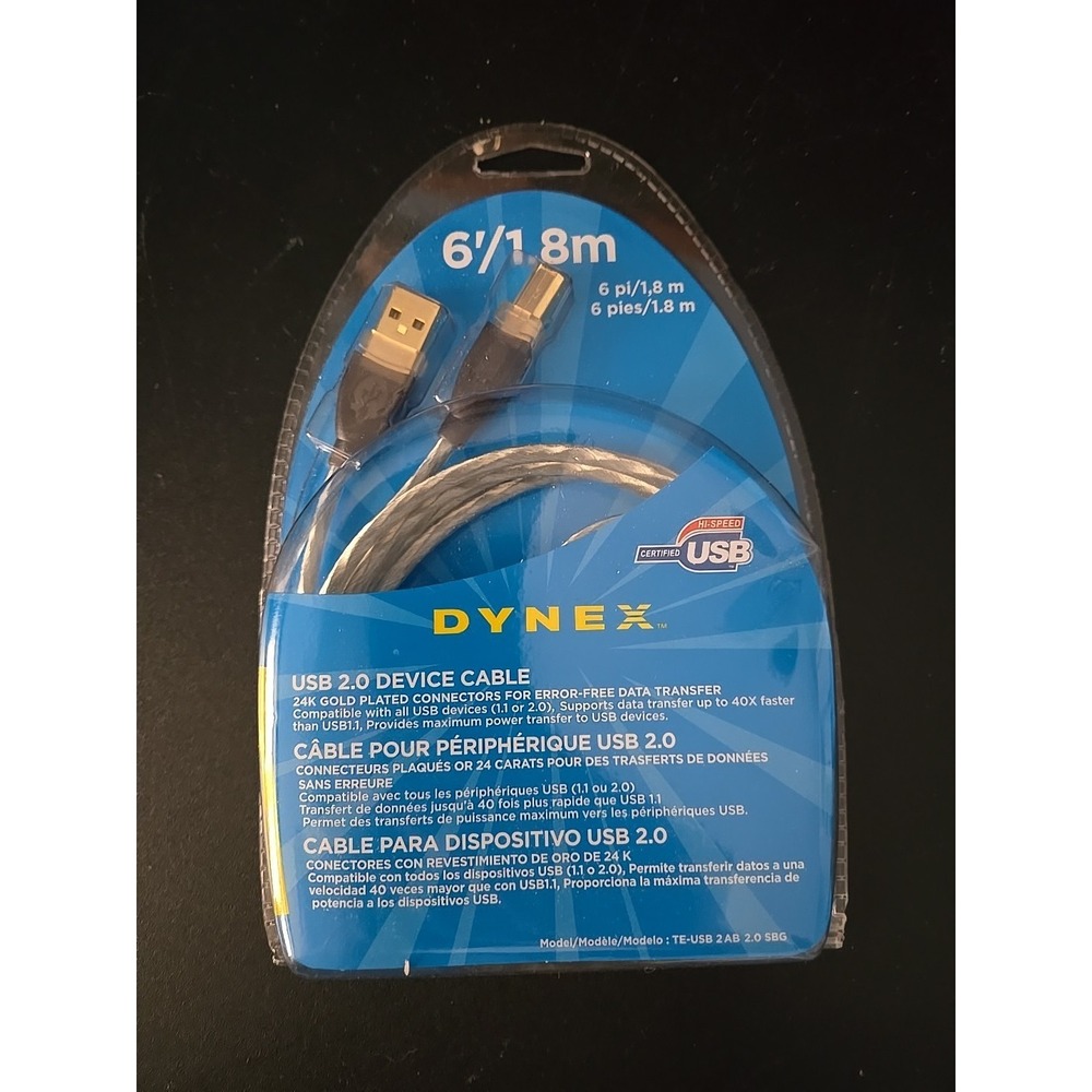 Dynex USB‎ 2.0. A-B DEVICE CABLE 6 FEET 1.8 m NEW SEALED TE-USB 2AB 2.0 SBG